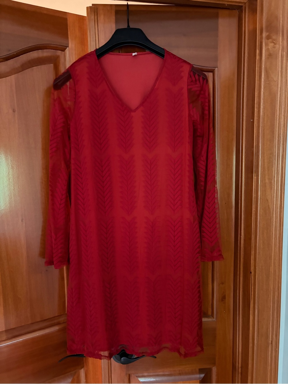 Rust Maternity V‑Neck Sheer Sleeve Women's Dress
